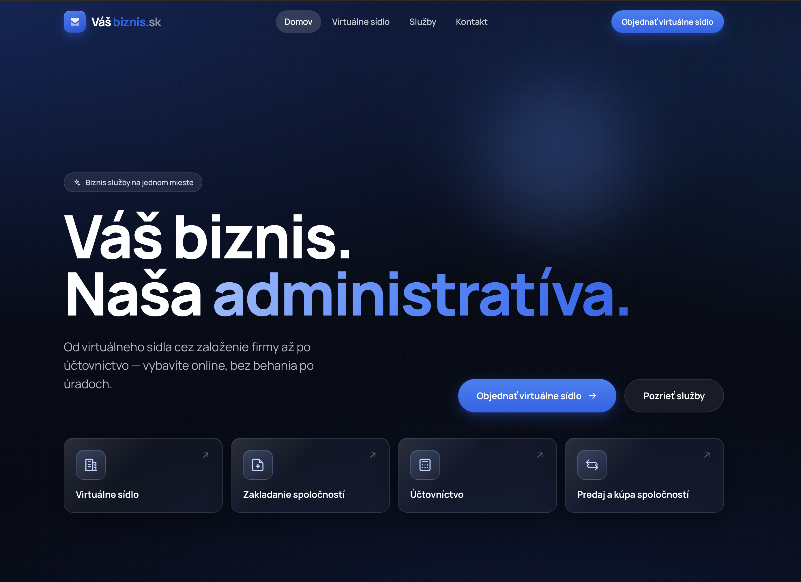 Náhľad hero sekcie pre širšiu ponuku služieb Vasbiznis.sk