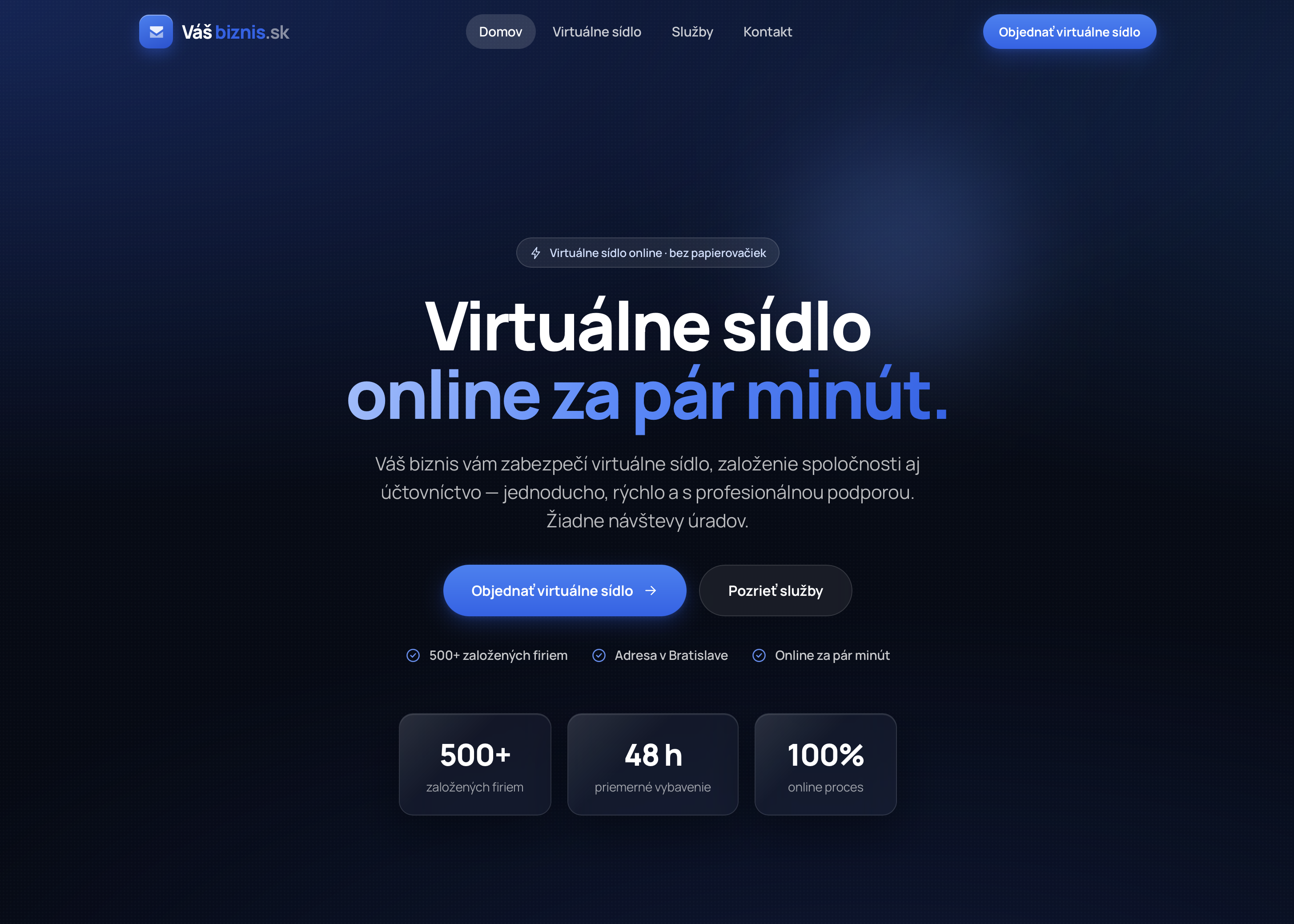 Náhľad hero sekcie zameranej na virtuálne sídlo